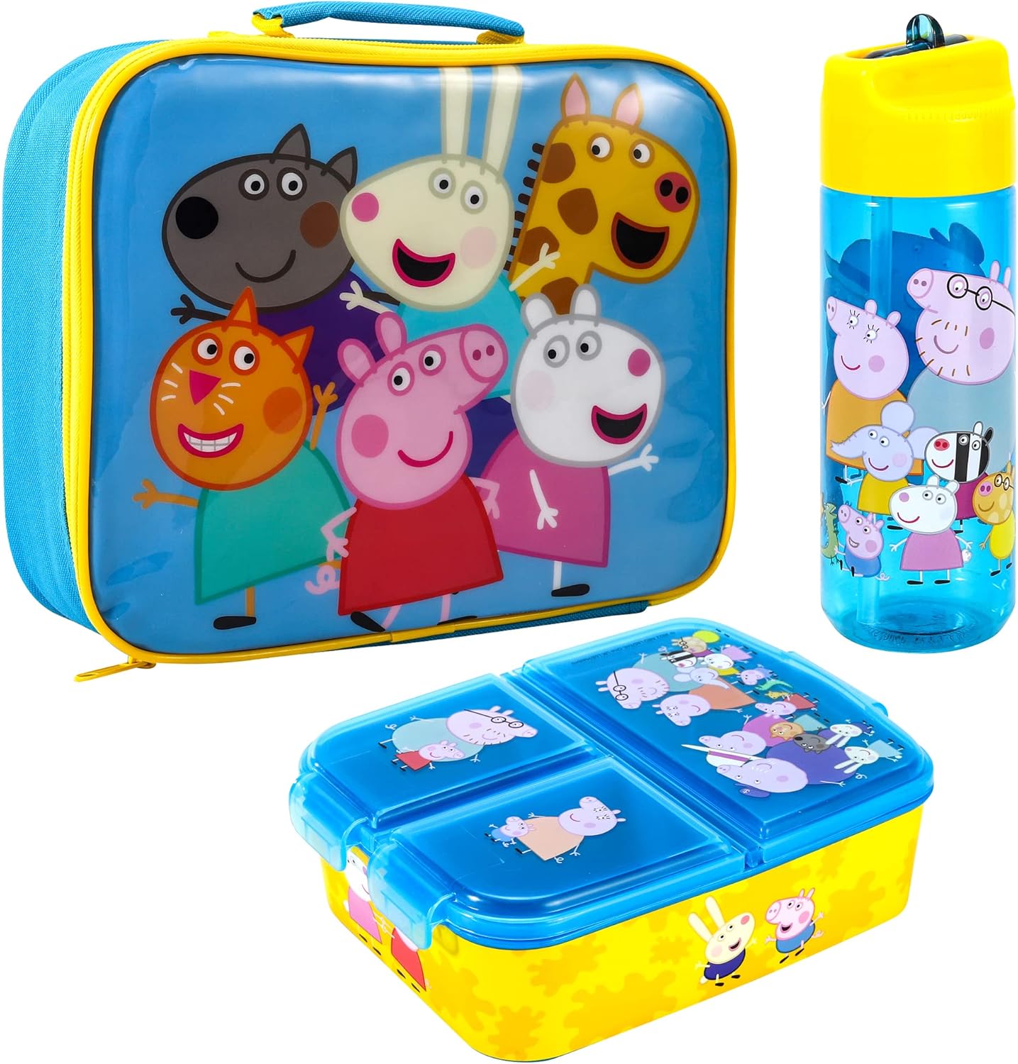 Zawadi Global Conjunto de lancheira infantil Peppa Pig Kids - lancheira isolada, lancheira com vários compartimentos e garrafa de água de 540 ml - conjunto de comida para almoço de viagem escolar,