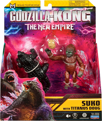 Godzilla vs. Kong: The New Empire, figuras de acción de juguete de Suko y Titanus Doug de 3,5 pulgadas, coleccionables de personajes icónicos de películas, incluye roca portátil exclusiva, juguete adecuado para mayores de 4 años