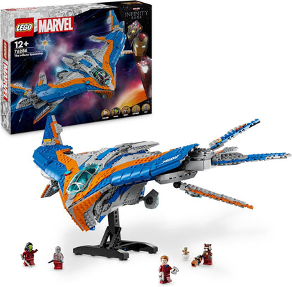 LEGO Marvel Guardiões da Galáxia: o brinquedo da nave espacial edificável Milano, conjunto com 4 minifiguras de super-heróis, incluindo foguete, além de uma figura do bebê Groot, presente dos Vingadores para meninos, meninas e adolescentes