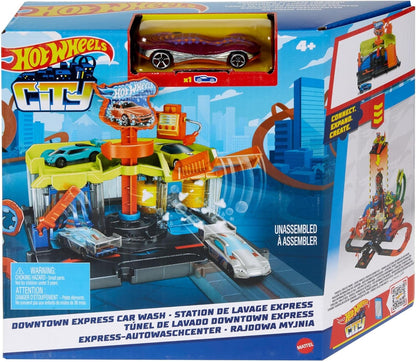 HOT WHEELS City Downtown Spielset Eiskrem-Strudel - Rennbahn-Action com manuellem Aufzug, Eiskrem-Wirbel e herunterklappbarer Rampe, incluindo 1 Hot Wheels Auto, para crianças de 4 anos, HKX38