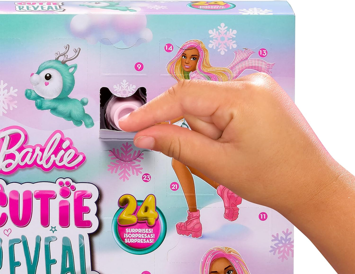 Barbie Cutie revela calendário do advento com boneca e 24 surpresas de desembalagem, calendário do advento de feriados com mudança de cor, HJX76, multicolorido, médio