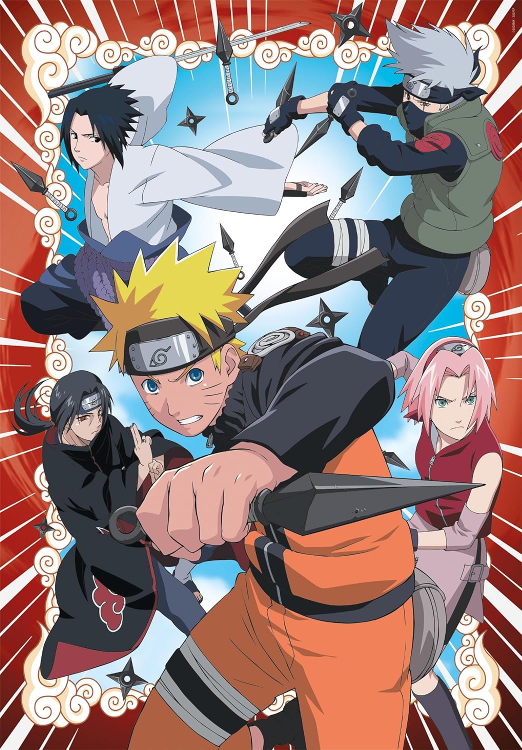 Clementoni 39833 Shippuden Shippuden-1000 quebra-cabeça, vertical, diversão para adultos, mangá, anime, feito na Itália, 1000 peças Naruto