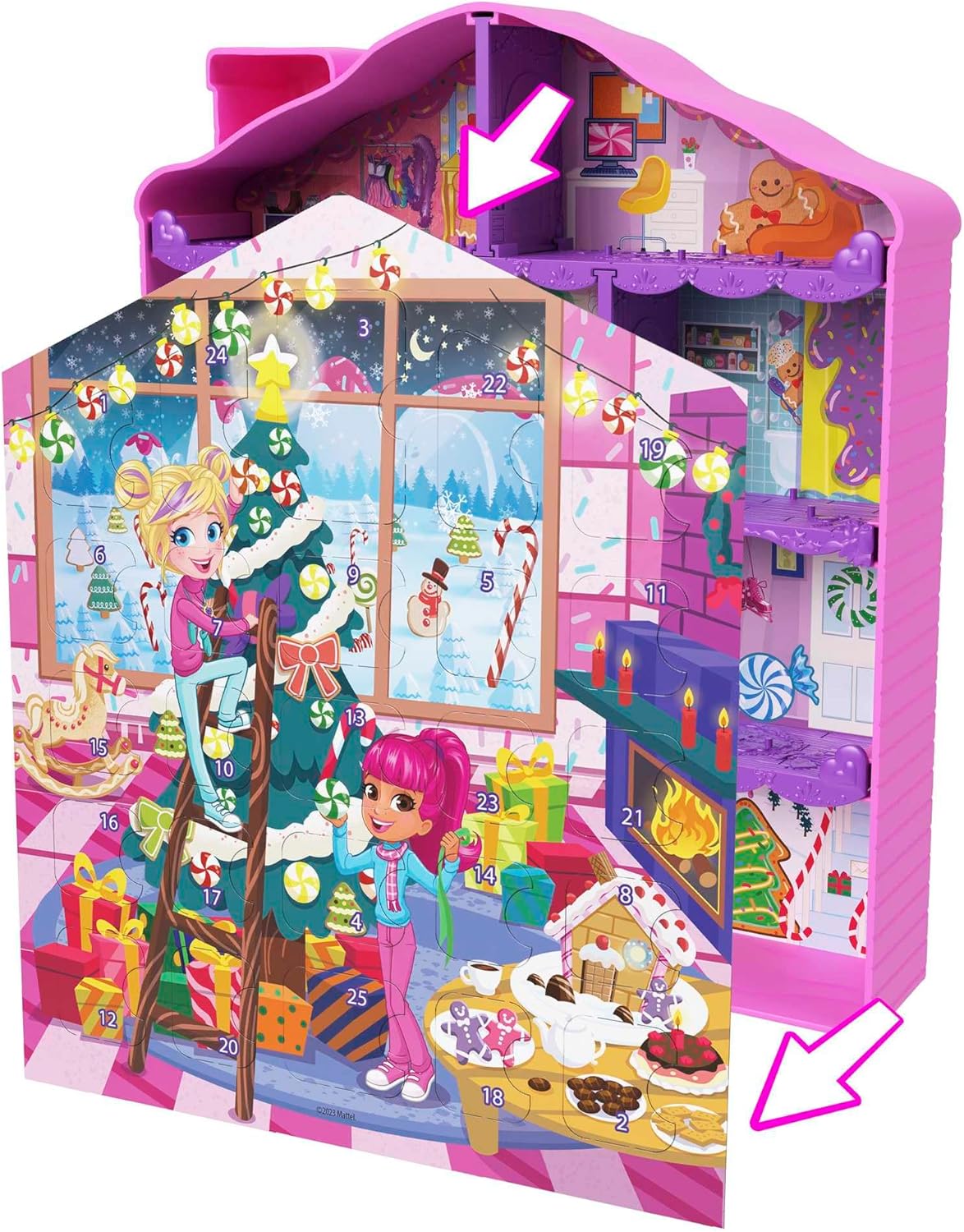 Polly Pocket Calendário do Advento das Bonecas, Playset Gingerbread House com 25 presentes surpresa!