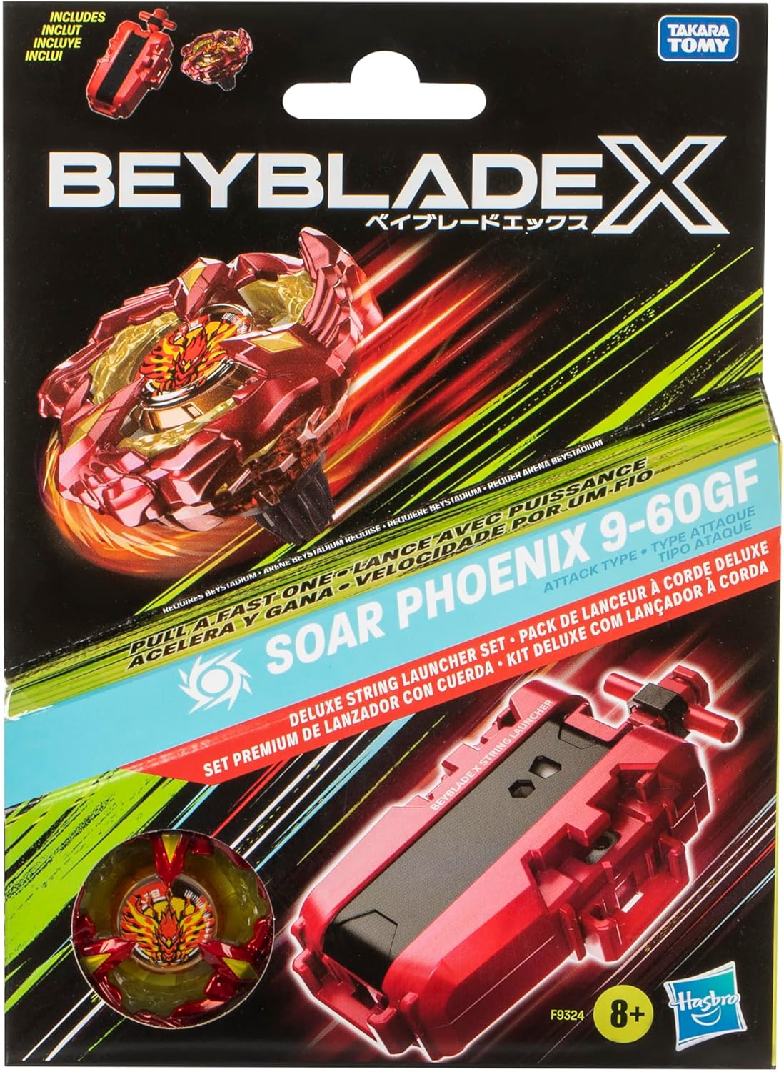 Beyblade X Soar Phoenix 9-60GF Conjunto de lançador de cordas de luxo