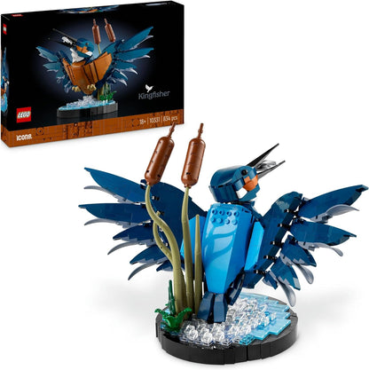 LEGO Conjunto de pássaros Kingfisher Icons, kit de construção de modelo para adultos construir com suporte de exibição de configuração de água, ótima decoração de mesa para casa e escritório, presentes de dia dos namorados para mulheres,