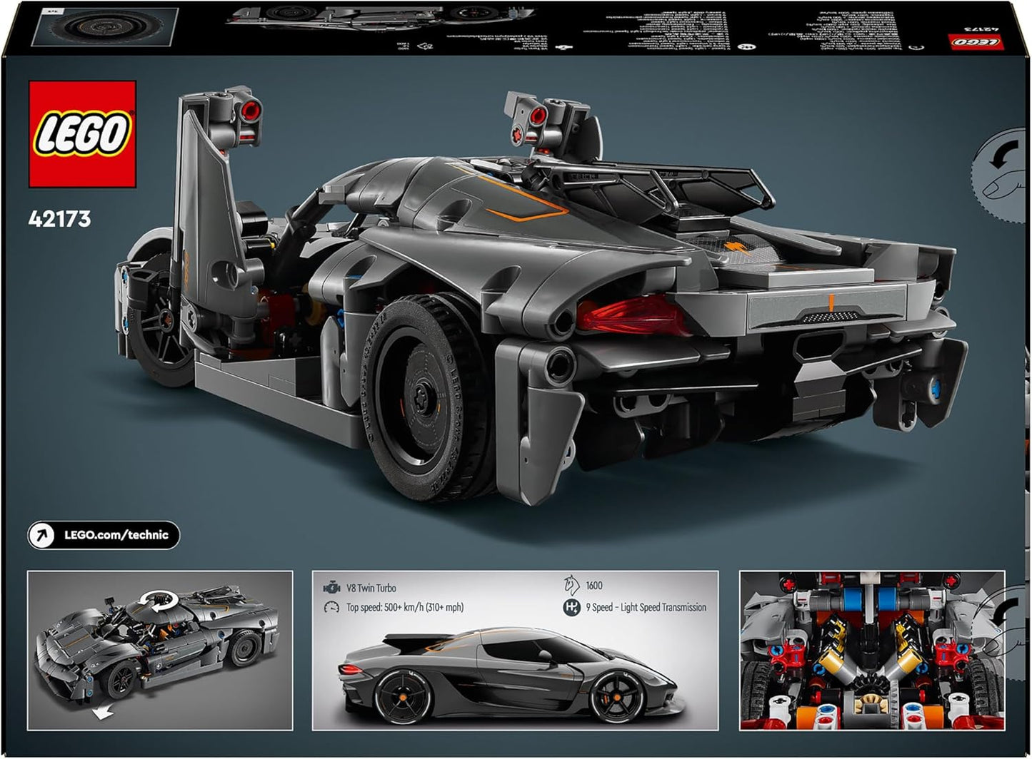 LEGO Technic Koenigsegg Jesko Absolut Grey Hypercar, conjunto de brinquedos de construção de carros de corrida para meninos, meninas e crianças com mais de 10 anos, kit de modelo de veículo montável, introdução à engenharia,