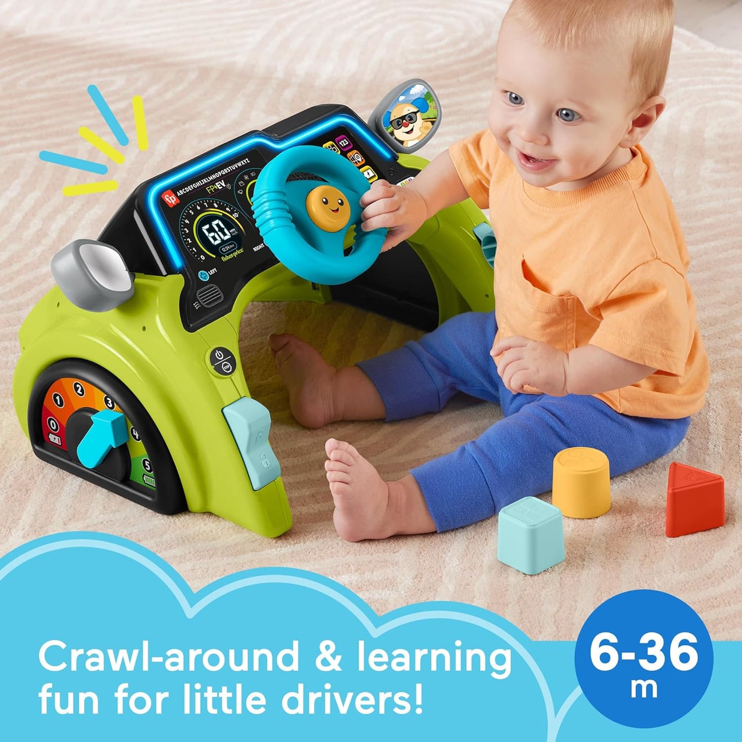 Fisher-Price Brinquedo de aprendizagem para bebês e crianças pequenas da rir e aprender, sentar e dirigir, centro de atividades de carro para motorista com palcos inteligentes para maiores de 6 meses