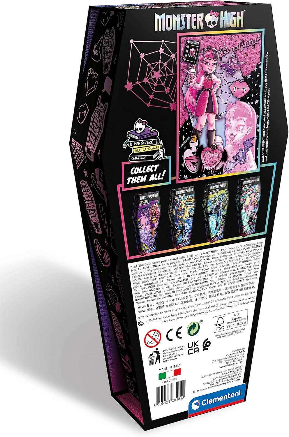 Clementoni 28184 Monster High Draculaura-150 peças, Jigsaw Kids 7 anos, quebra-cabeça de desenho animado, feito na Itália, rosa