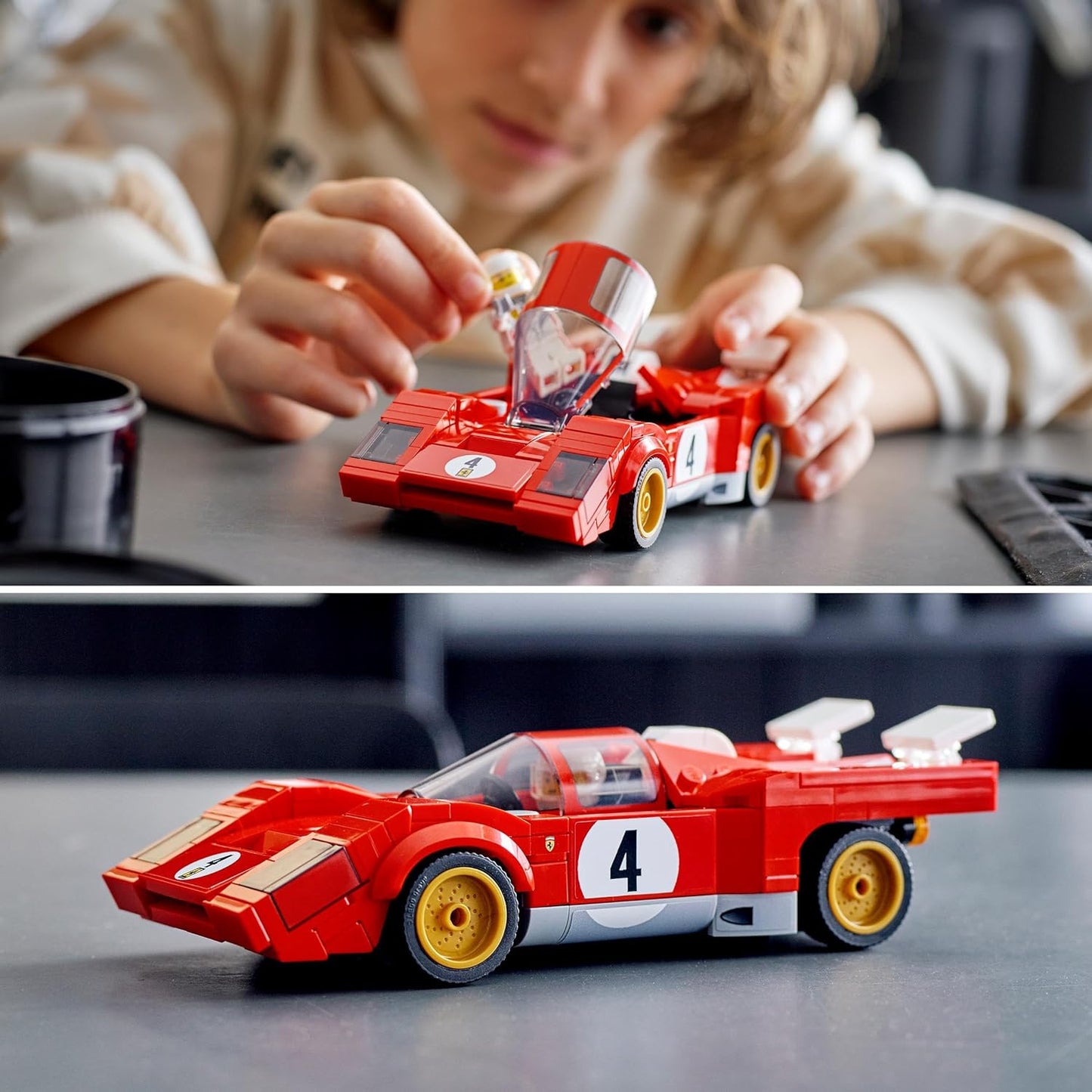 LEGO Speed Champions 1970 Ferrari 512 M Sports Red Race Car Toy, conjunto de construção de modelo colecionável com minifigura de piloto de corrida 76906