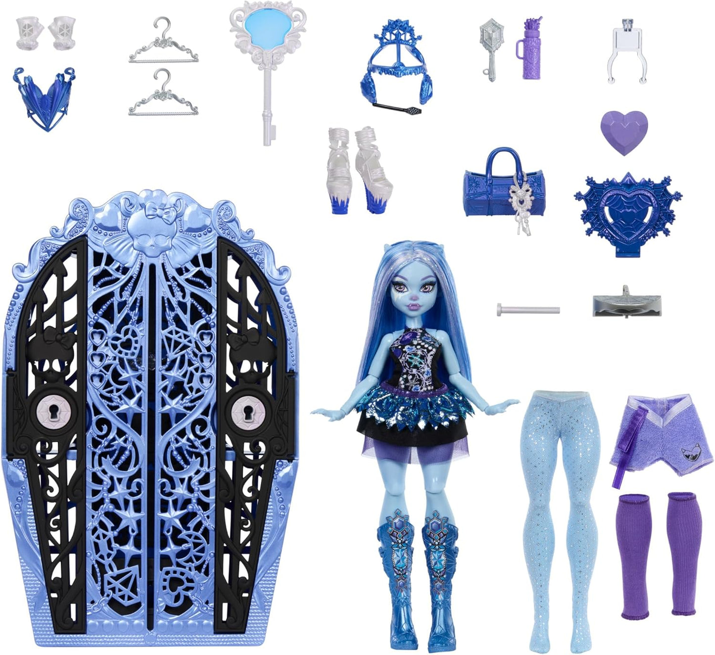 Monster High Conjunto de bonecas e acessórios Skulltimate Secrets, Monster Mysteries Abbey Bominable com armário de vestir e mais de 19 surpresas, incluindo roupas