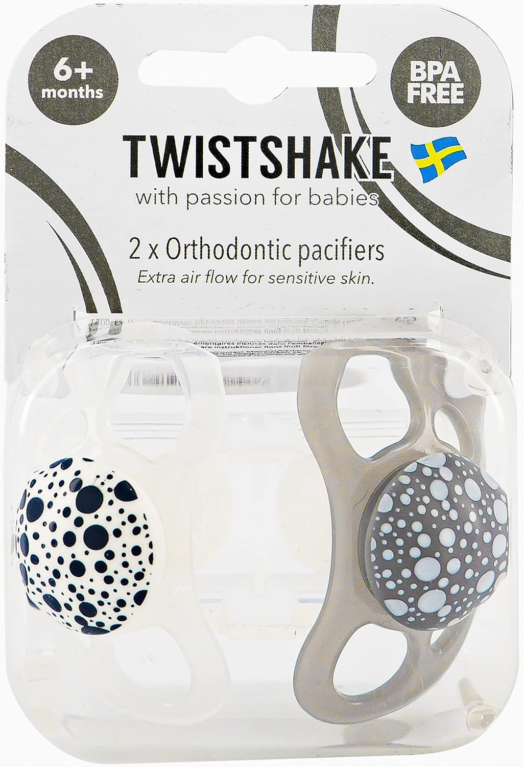 Twistshake 2X chupeta ortodôntica, chupeta infantil, BPA, BPF, BPS grátis, 6+ meses, cinza pastel/branco