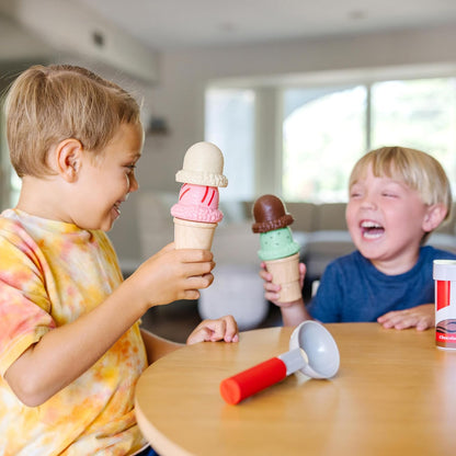 Melissa & Doug Colheres legais de madeira para brincar de sorvete, brinquedo de cozinha, brinquedo de sorvete para meninas e meninos, brinquedo montessori de fingir comida de 3 anos, presente para menino ou menina de 3 anos