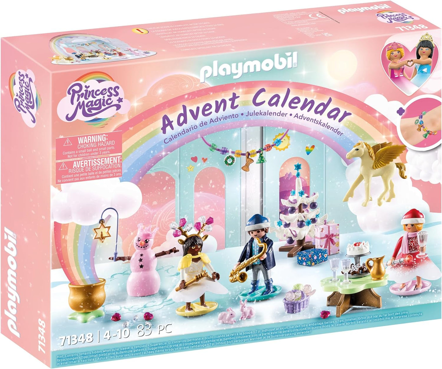 PlayMOBIL 71348: Calendário do Advento Natal sob o arco-íris, festa com princesas, 24 dias até o Natal, presentes, brinquedo colecionável, dramatização divertida e imaginativa, conjuntos adequados para crianças de 4 anos ou mais