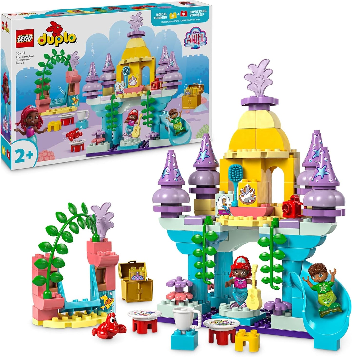 LEGO DUPLO | Palácio subaquático mágico da Disney Ariel, brinquedo de construção da pequena sereia para crianças, meninas e meninos com mais de 2 anos, conjunto de castelo com figuras, brinquedos educativos de aprendizagem, ideia de presente 10435