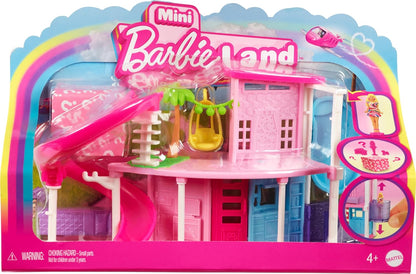 Barbie Mini BarbieLand Doll House Sets, Mini Dreamhouse com surpresa Boneca Barbie de 1,5 polegadas, Móveis e acessórios, Mais elevador e piscina, 4 anos ou mais, HYF45