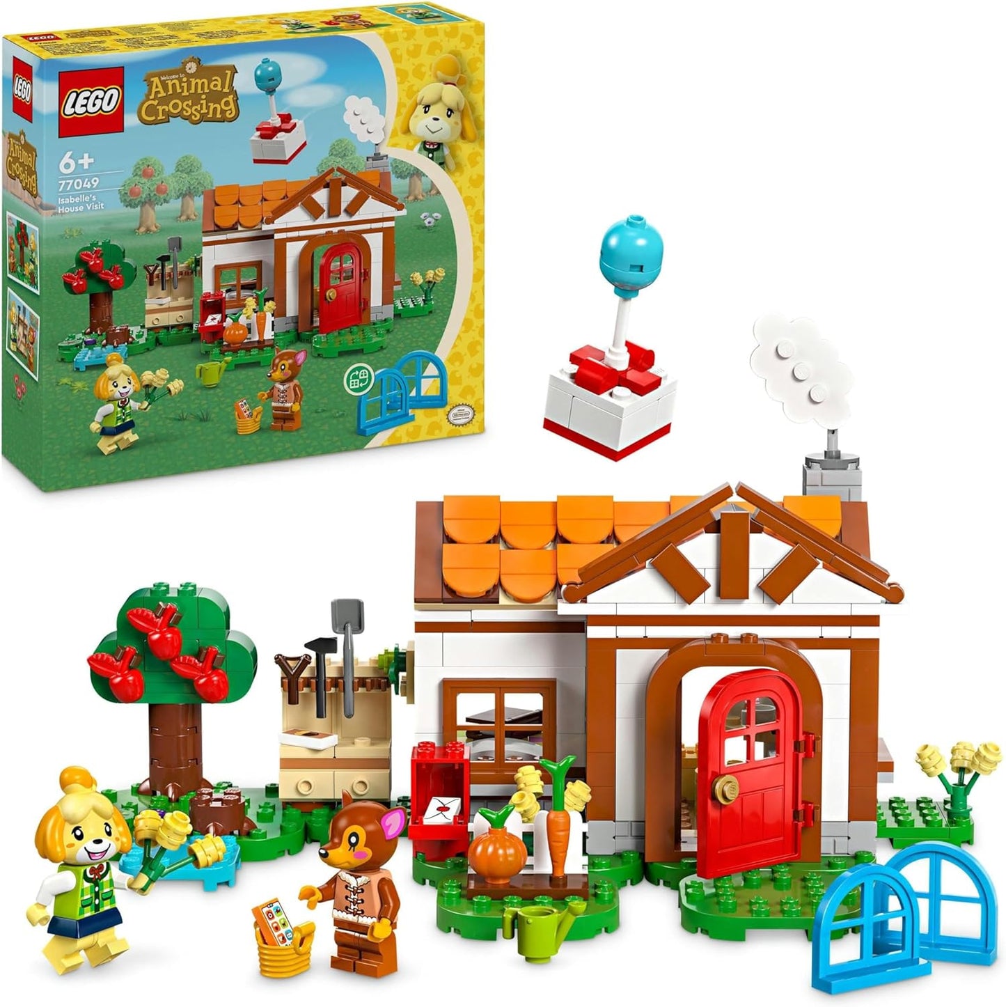 LEGO Animal Crossing Isabelle’s House Visit, brinquedo de construção criativo para crianças, meninas e meninos com mais de 6 anos, inclui 2 minifiguras da série de videogame, incluindo fauna, ideia de presente de aniversário 77049