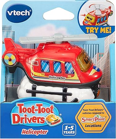 VTech Helicóptero Toot-Toot Drivers, veículo de simulação com luzes, frases e músicas, brinquedo interativo para crianças 12 meses, 2, 3, 4 Plus, versão em inglês, vermelho