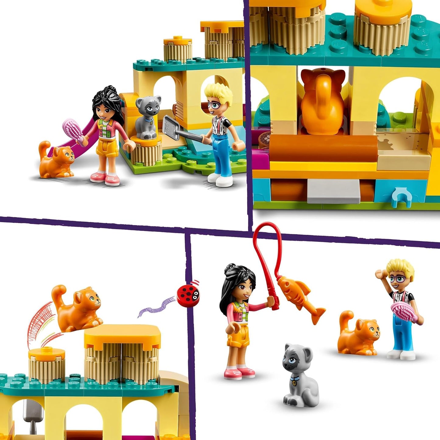 LEGO Friends Cat Playground Adventure, brinquedo animal com figuras e acessórios para animais de estimação, incluindo um peixe, presente para meninas, meninos e crianças de mais de 5 anos, inclui personagens de miniboneca Olly e Liann 42612