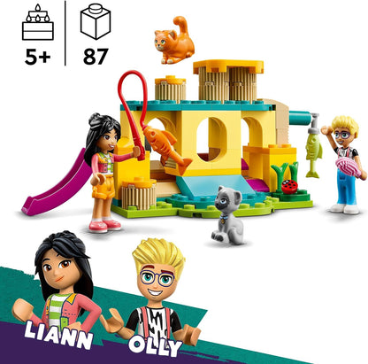 LEGO Friends Cat Playground Adventure, brinquedo animal com figuras e acessórios para animais de estimação, incluindo um peixe, presente para meninas, meninos e crianças de mais de 5 anos, inclui personagens de miniboneca Olly e Liann 42612