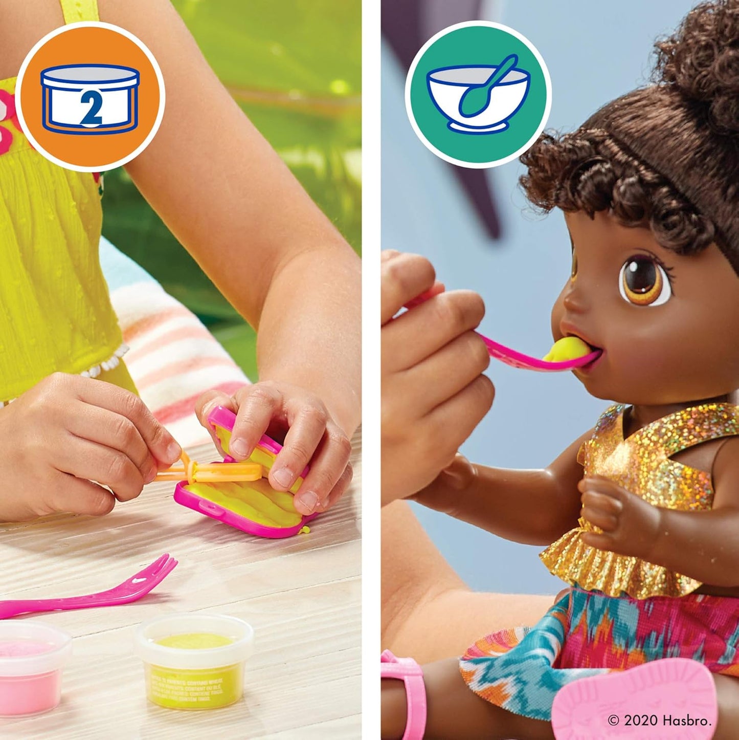 Baby Alive Boneca Sunshine Snacks, come e faz cocô, boneca aquática com tema de verão, molde para picolé, brinquedo para crianças de 3 anos ou mais, cabelo preto