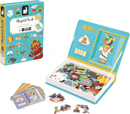 Janod - Magnéti'Book History - Juego educativo de 60 imanes con 12 cartas modelo - Juguete infantil de cartón FSC - Desarrolla la motricidad fina y la imaginación - A partir de 3 años