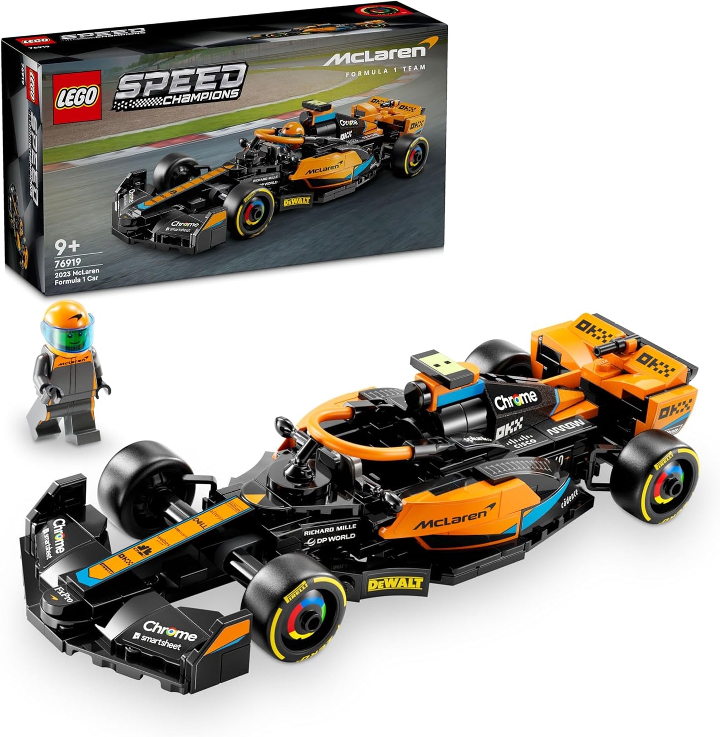 LEGO Speed Champions 2023 McLaren Formula 1 Race Car Toy para crianças de 9 anos ou mais, meninos e meninas que amam brincadeiras independentes, conjunto de modelos de veículos edificáveis, decoração de quarto infantil, presente de aniversário 76919