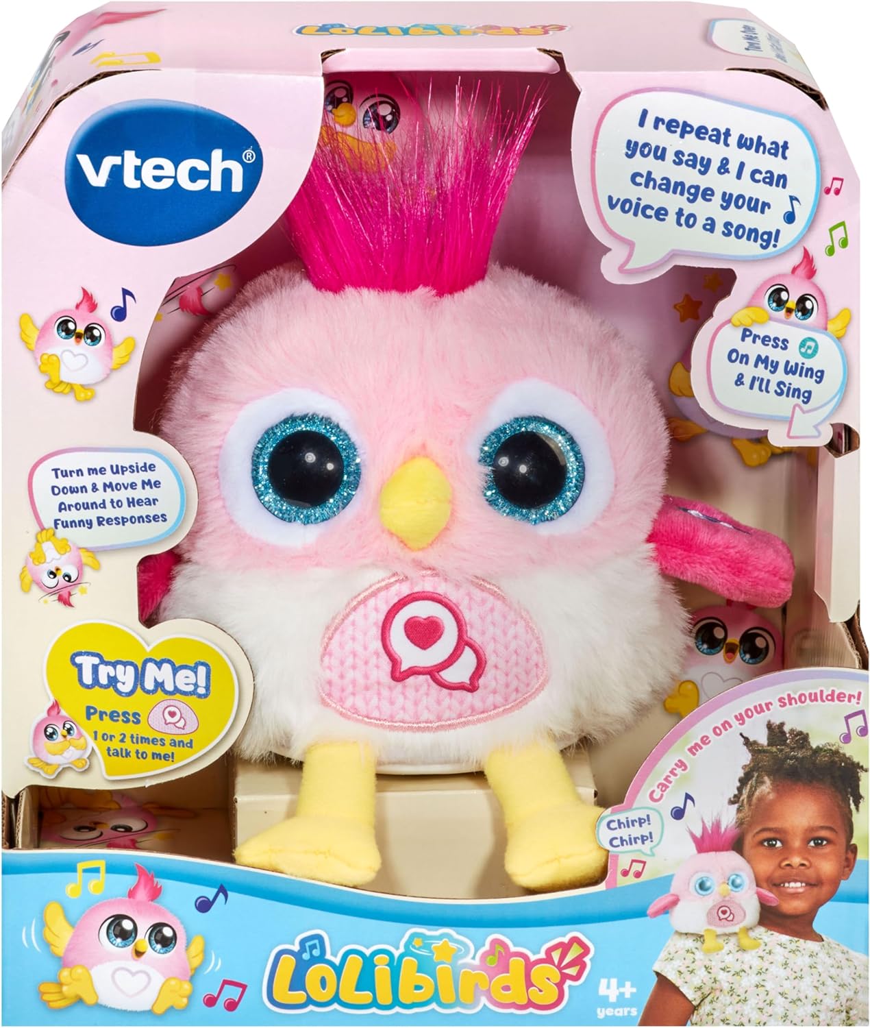 VTech LoLibirds, Juguete Interactivo para Pájaros con Respuestas Divertidas, Ojos que Cambian de Color, Música y Sonidos, Se Queda en el Hombro, Regalo para niños de 4, 5, 6 años en adelante, Azul, Versión en inglés