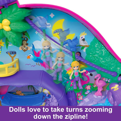 Polly Pocket Playset e brinquedo de viagem com 2 micro bonecas e 12 acessórios, brinquedo animal, bolsa compacta 2 em 1 preguiça