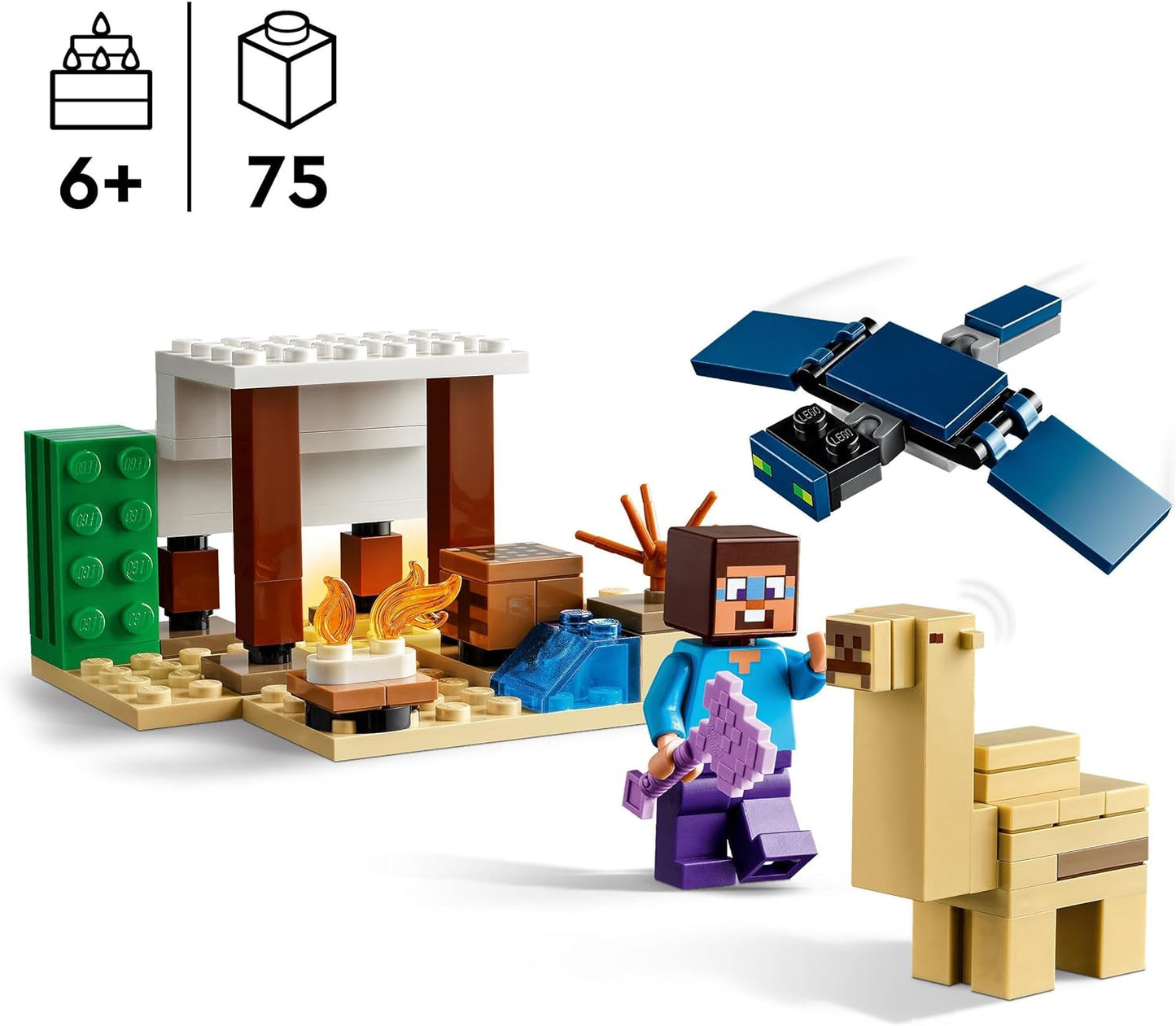 LEGO Brinquedos de construção da expedição ao deserto de Minecraft Steve para crianças, meninos e meninas com mais de 6 anos, conjunto de jogos de bioma com casa, animais de brinquedo e figuras, presente para jogadores 21251