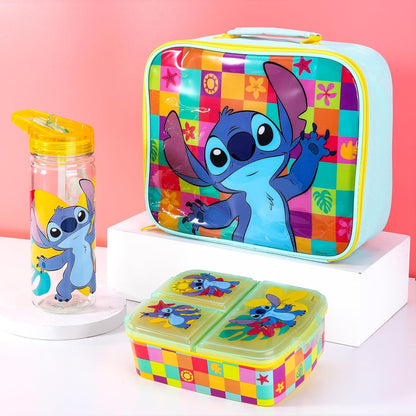 Zawadi Global Conjunto de lancheira infantil Stitch Kids - lancheira isolada, lancheira com vários compartimentos e garrafa de água de 580 ml - conjunto de comida para almoço de viagem escolar, sem BPA