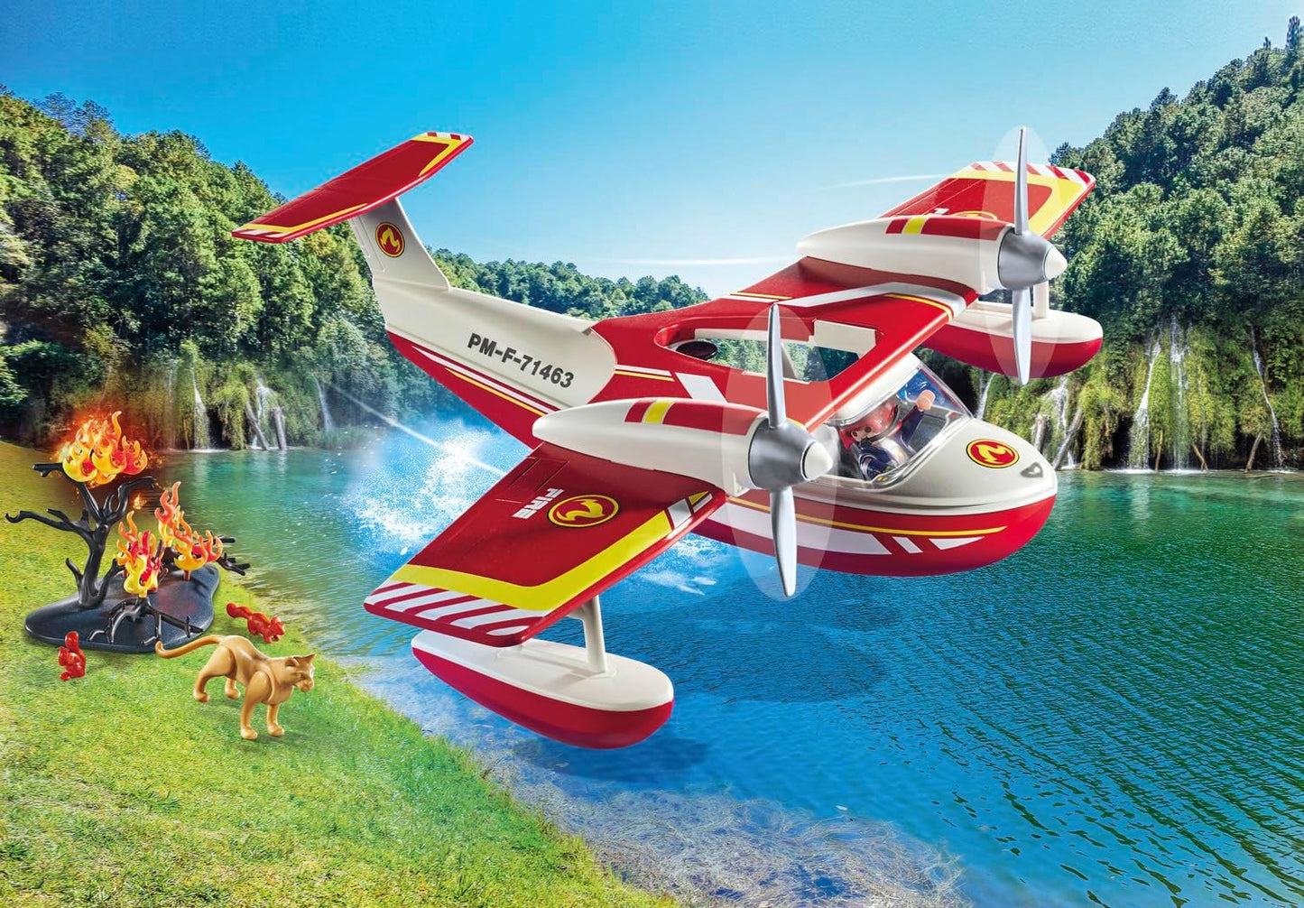 Playmobil 71463 Action Heroes: hidroavião de combate a incêndios com função de extinção, missões de resgate heróicas, com um bombeiro, encenação imaginativa, conjuntos de jogos detalhados adequados para crianças de 4 anos ou mais