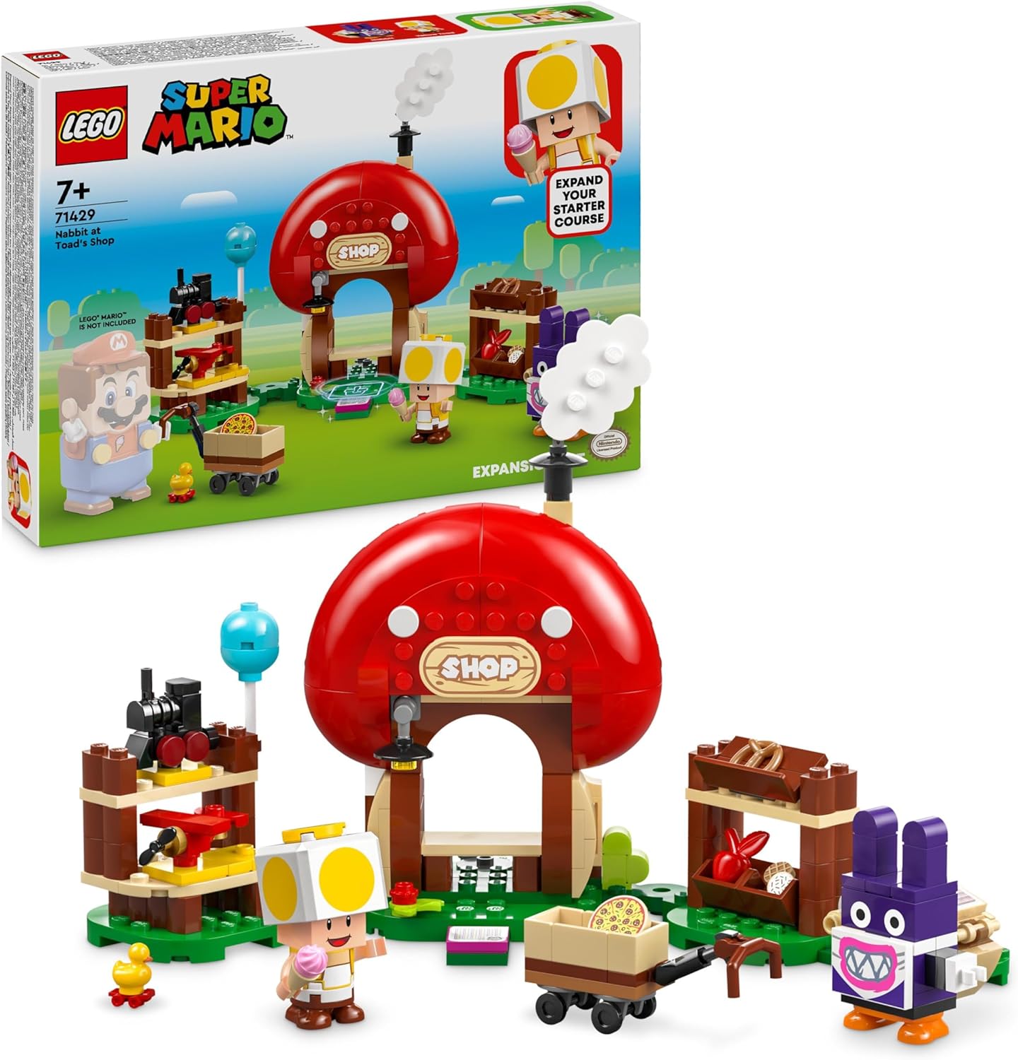 LEGO Conjunto de expansão Super Mario Nabbit at Toad’s Shop, brinquedo colecionável para meninos, meninas e crianças com mais de 6 anos, jogo criativo com 2 figuras de personagens, incl. Sapo amarelo, pequeno presente para jogadores 71429