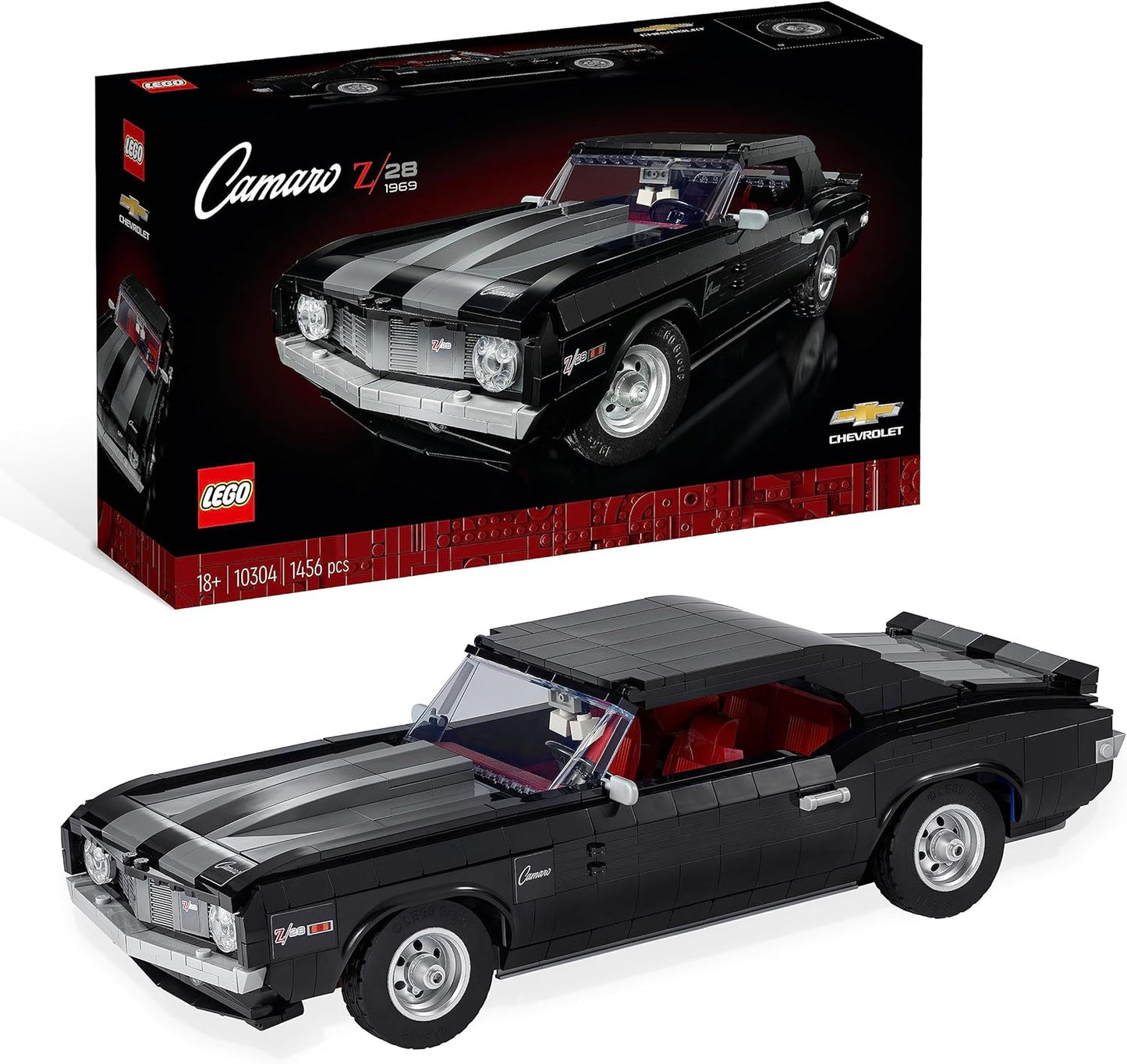 LEGO Ícones Chevrolet Camaro Z28, kit de construção de modelo de carro clássico personalizável para adultos, veículo muscular americano vintage, presente para o dia dos pais, ideia de presente 10304