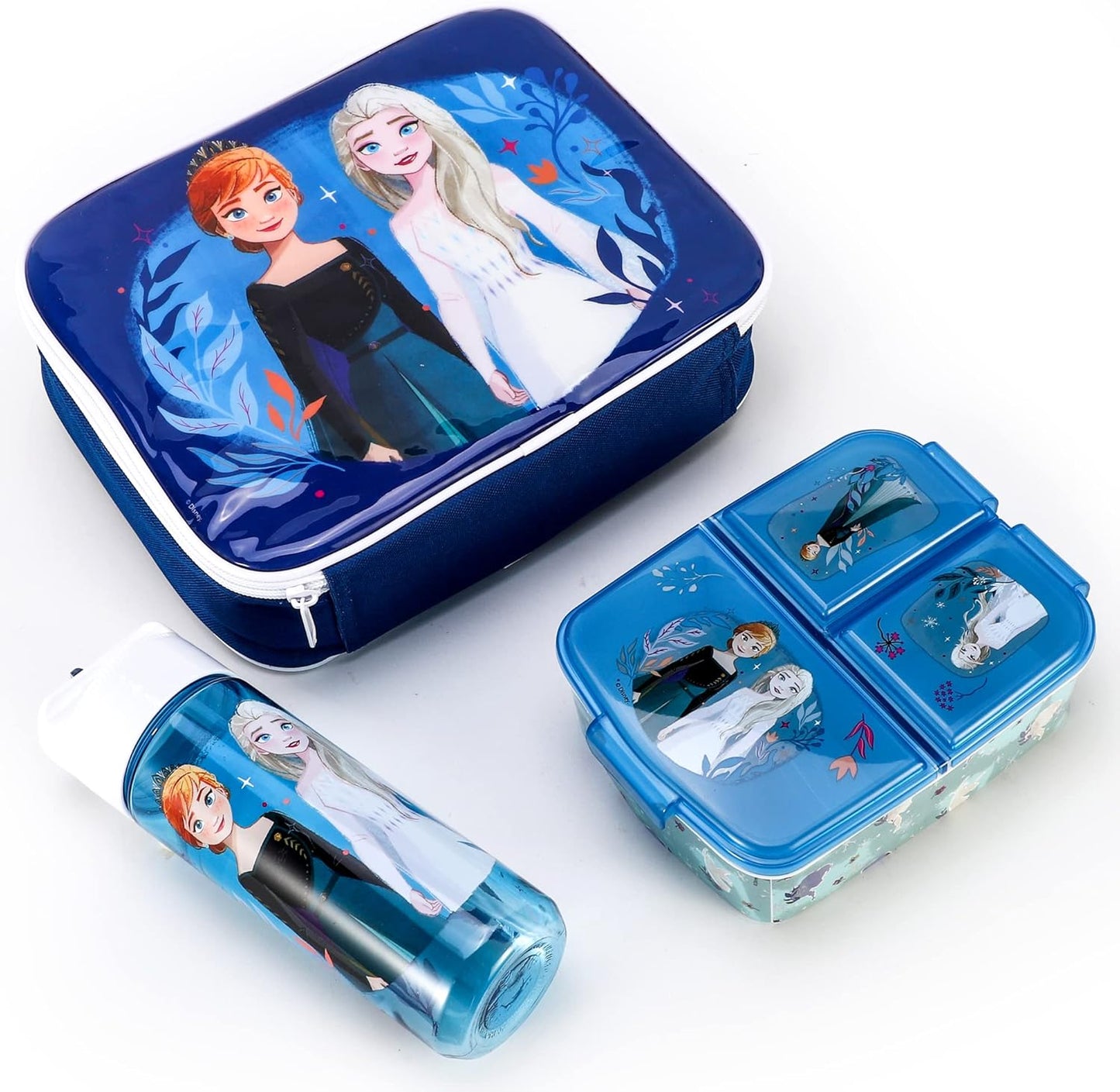 Zawadi Global Conjunto de lancheira infantil Frozen Kids - lancheira isolada, lancheira com vários compartimentos e garrafa de água de 540 ml - conjunto de comida para almoço de viagem escolar, sem BPA