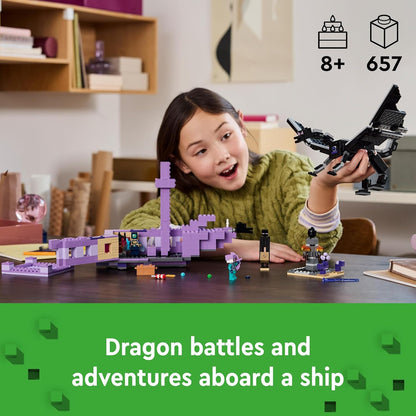 LEGO Minecraft The Ender Dragon e End Ship, brinquedo para meninos e meninas de 8 anos ou mais, apresenta uma figura de Enderman, conjunto de construção de videogame para jogo independente