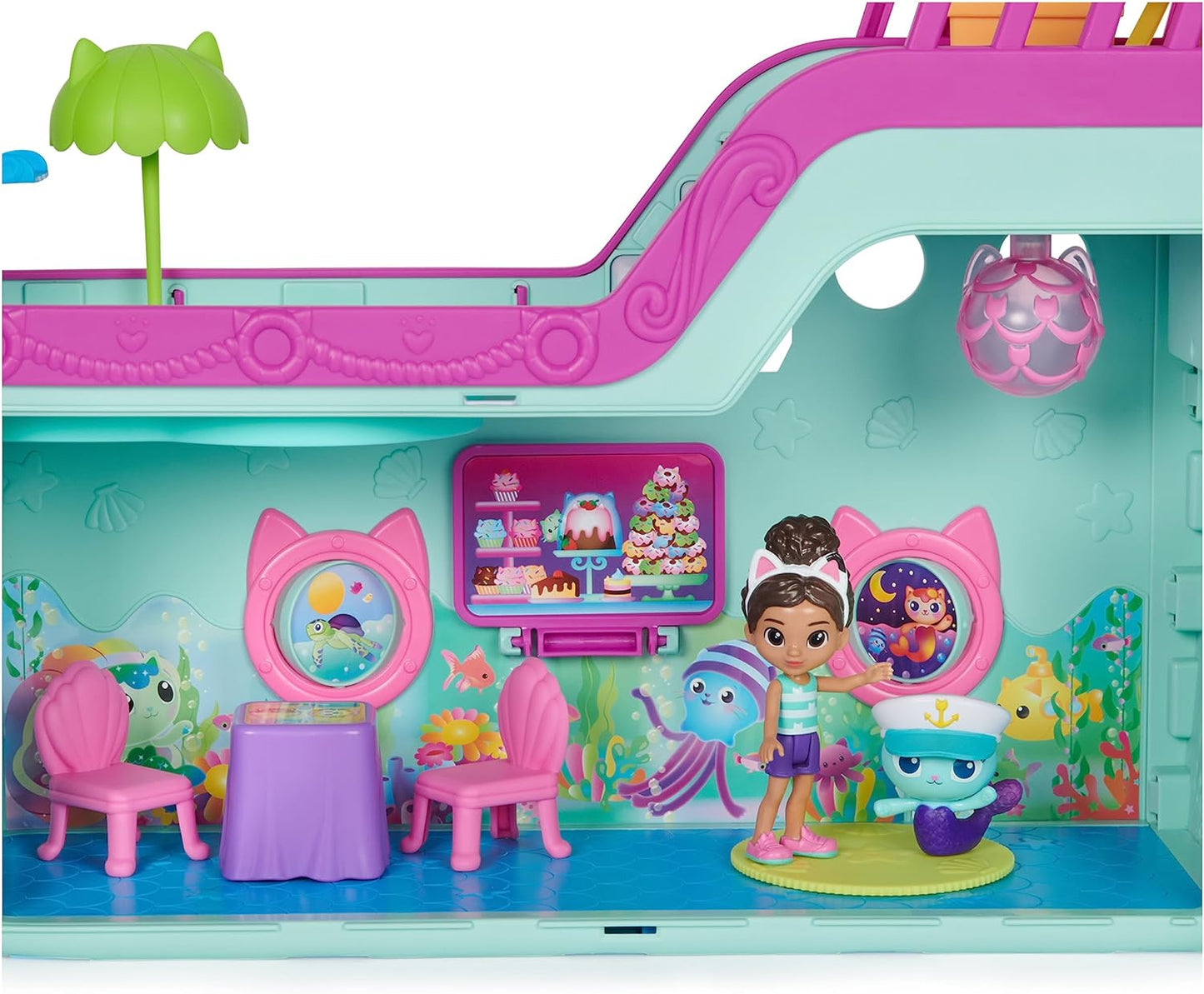 Gabby’s Dollhouse, Gabby Cat Friend Ship, brinquedo de navio de cruzeiro com 2 figuras de brinquedo, brinquedos surpresa e acessórios para casa de bonecas, brinquedos infantis para meninas e meninos 3+