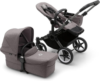 Bugaboo Donkey 5 Mono, conversível em carrinho duplo lado a lado, design aprimorado, assento reversível, direção com uma mão e cesta lateral, grafite/cinza melange