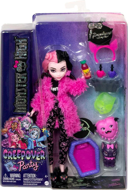 Muñeca Monster High y Accesorios para Fiesta de Pijamas, Draculaura Pet Bat Count Fabulous Doll, Creepover Party, HKY66