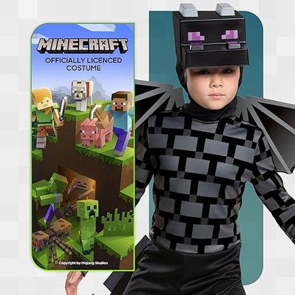 DISGUISE Fantasia oficial de dragão Minecraft Ender infantil preta, roupa fantasia de Minecraft para meninos crianças livro mundial dia semana aniversário