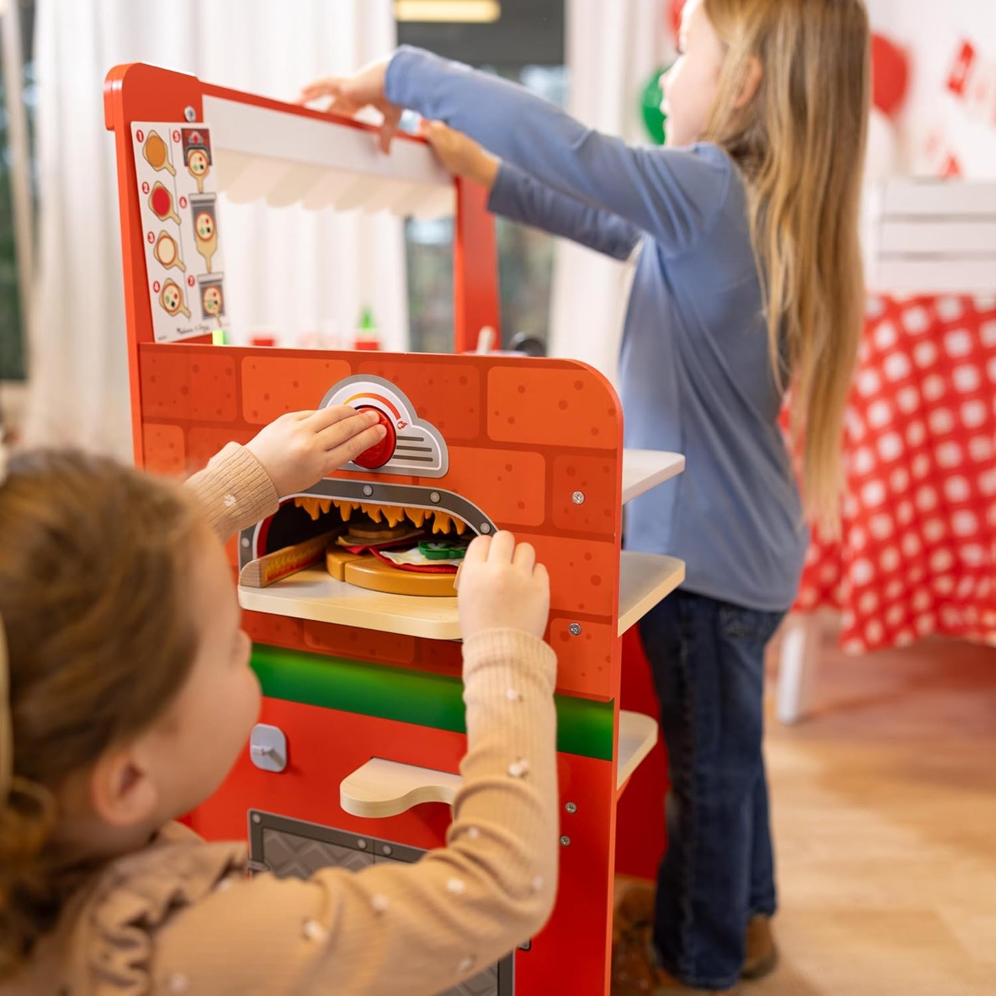 Melissa & Doug Centro de atividades Wooden Pizza Food Truck com Play Food, para meninos e meninas 3+