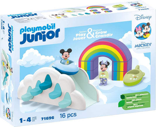 Playmobil 71696 JUNIOR e Disney: Mickey's & Minnie's Cloud Home, Mickey Mouse, feito de mais de 90% de plástico à base de plantas, brinquedo para presente e dramatização divertida, conjuntos de jogos para crianças com mais de 12 meses