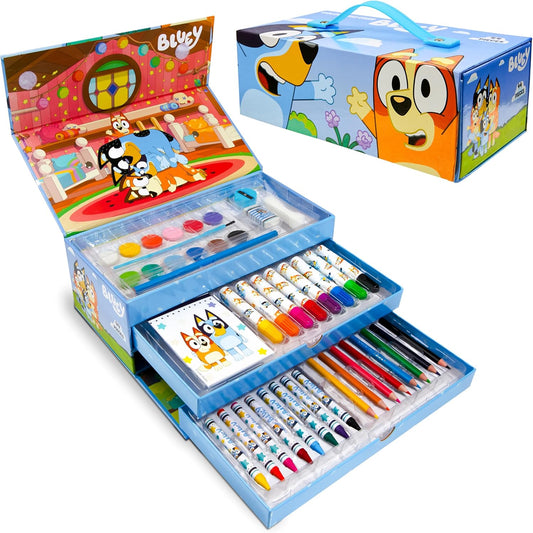 Bluey  Conjunto de arte infantil com mais de 40 peças Conjuntos de colorir para crianças Tintas Lápis de cor Lápis de cor Materiais de arte Presentes para crianças