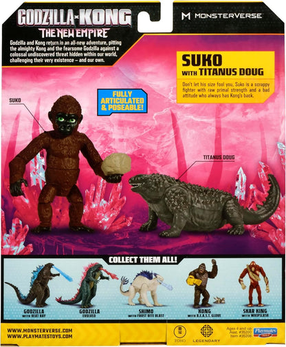 Godzilla vs. Kong: The New Empire, figuras de acción de juguete de Suko y Titanus Doug de 3,5 pulgadas, coleccionables de personajes icónicos de películas, incluye roca portátil exclusiva, juguete adecuado para mayores de 4 años