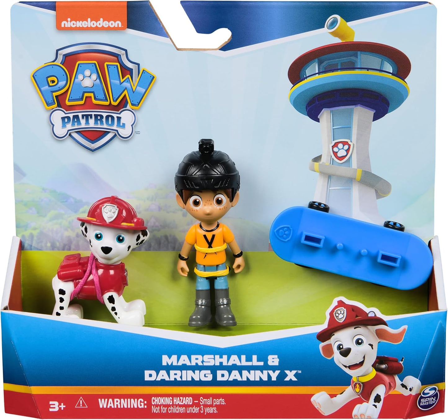 Paw Patrol Marshall y Daring Danny X Figuras con monopatín, juguetes para niños y niñas de 3 años en adelante