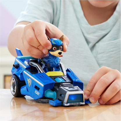 PAW Patrol: The Mighty Movie Toy Car con figura de acción de Chase Mighty Pups, luces y sonidos, juguetes para niños y niñas 3+