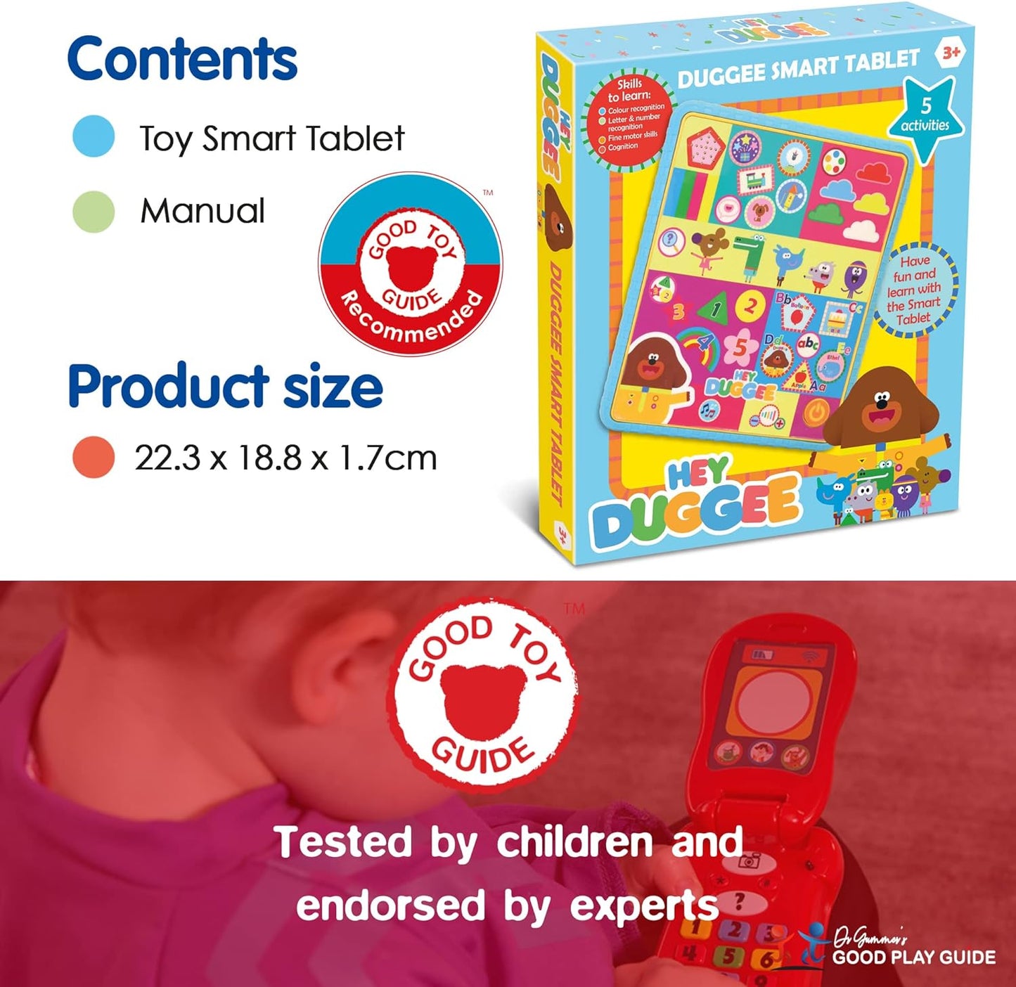 Hey Duggee Toys HD21 Hey Duggee Smart Tablet Toy para crianças - ajuda no desenvolvimento infantil, aprendizagem, resolução de problemas, fonética, sequências, cores, formas e reconhecimento de números, 3+ anos, cáqui