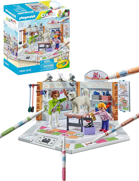 Playmobil 71514 Cor: Salão de Cães, estilo imaginativo no tratador de cães, com marcadores e acessórios solúveis em água, dramatização divertida e imaginativa, conjuntos de jogos artísticos adequados para crianças a partir de 6 anos