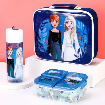 Zawadi Global Conjunto de lancheira infantil Frozen Kids - lancheira isolada, lancheira com vários compartimentos e garrafa de água de 540 ml - conjunto de comida para almoço de viagem escolar, sem BPA