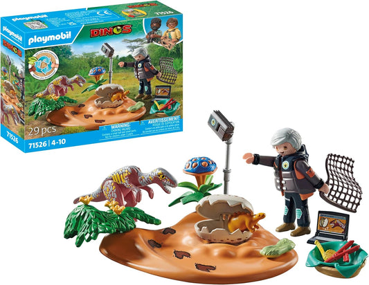 Playmobil 71526 Dinos: Ninho de Estegossauro com Ladrão de Ovos, protegendo os ovos de dinossauro do Velociraptor, incluindo rede, fita métrica e câmera, conjuntos de jogos sustentáveis adequados para crianças a partir de 4 anos