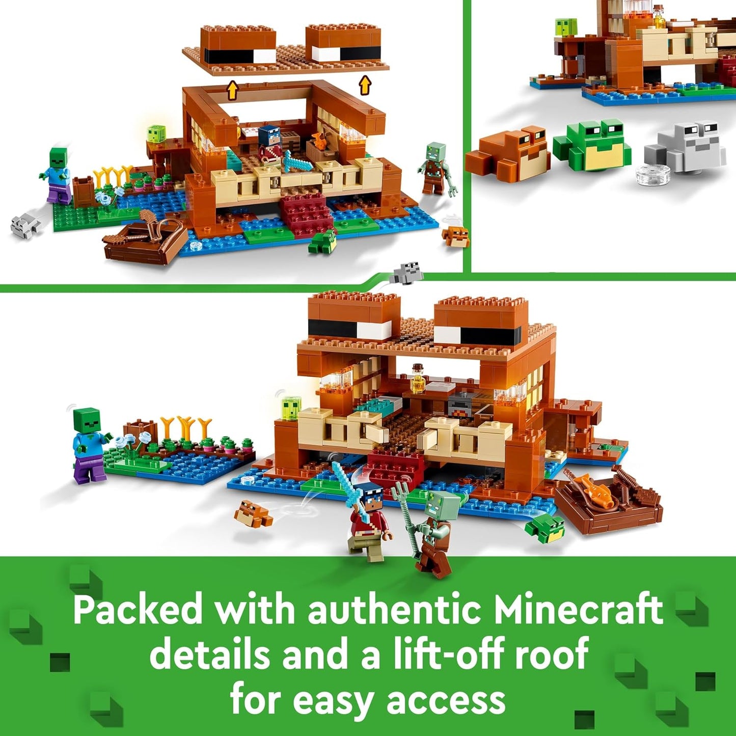 LEGO  Brinquedo de construção Minecraft The Frog House, presente para meninas, meninos e crianças a partir de 8 anos, conjunto de construção para jogos com personagens e figuras de animais mob 21256